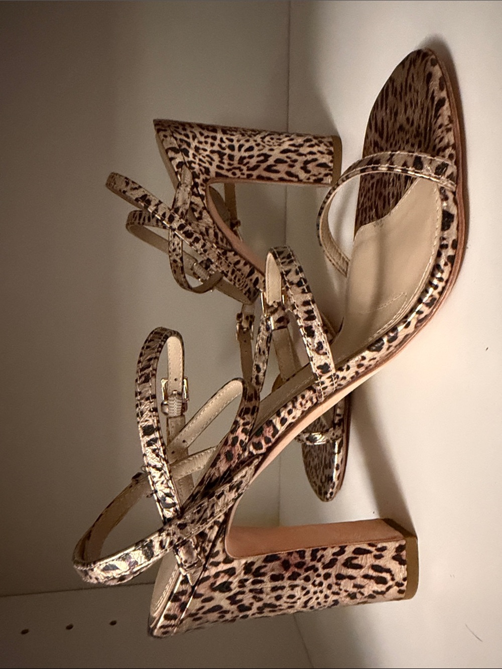 PAIGE Leopard-Print Strappy Block Heel Sandals in Brown and Black